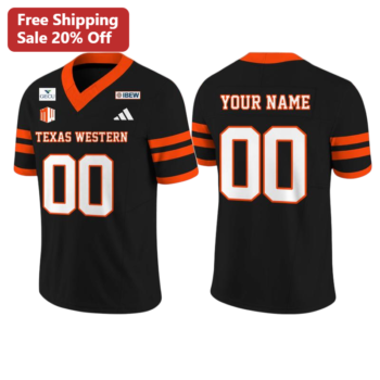 Texas Western Jersey Retro Football Apparel Black Orange Custom Name Gift available at our Miami, Florida warehouse