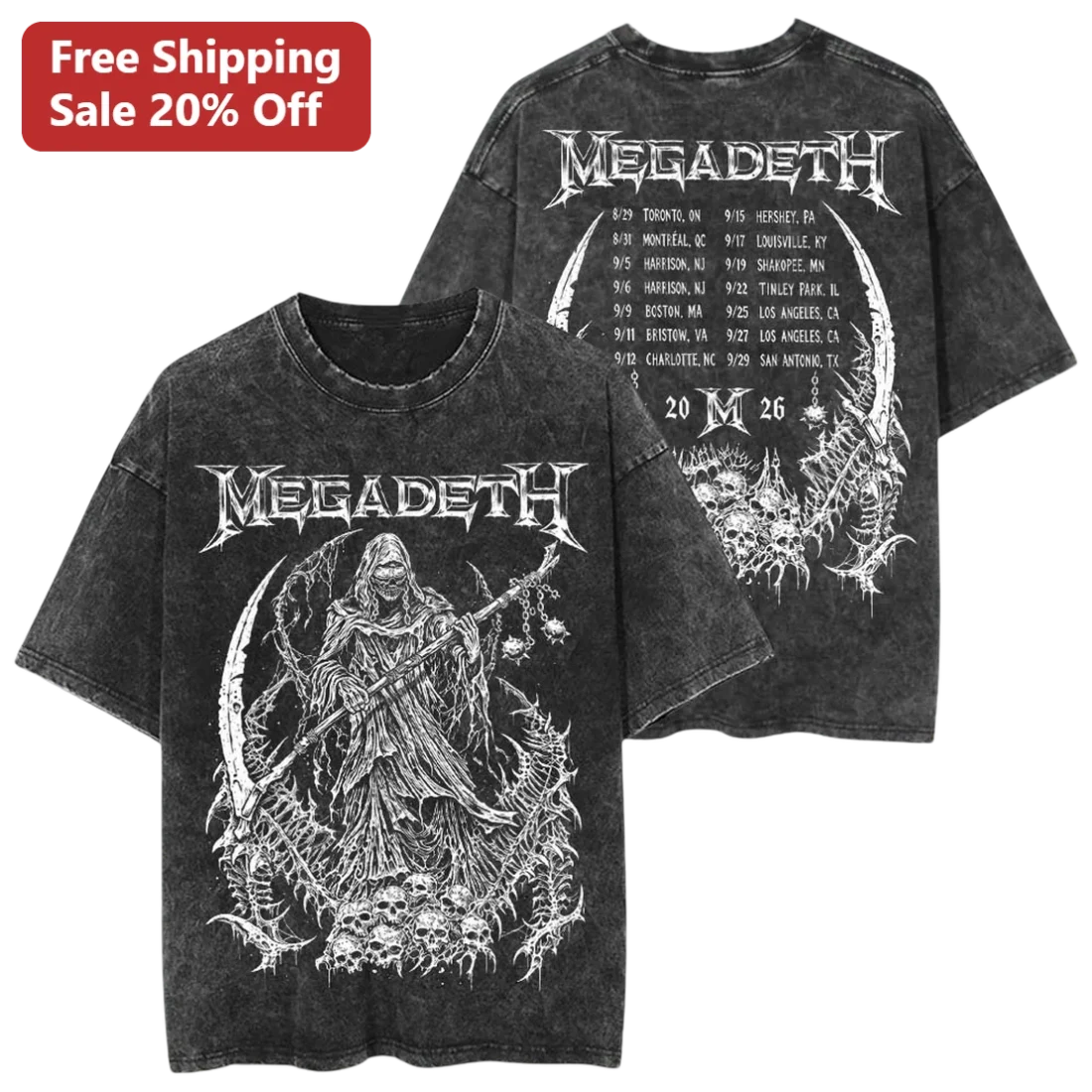 MEGADETH Vic Rattlehead Skull Graphic Tee Heavy Metal Band Merch Vintage Thrash Rock Shirt for Men available at our Miami, Florida warehouse