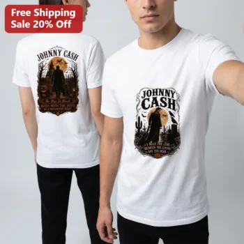 Johnny Cash The Man In Black Rides With The Devil Halloween Graphic Tee Vintage Country Music Shirt available at our Miami, Florida warehouse