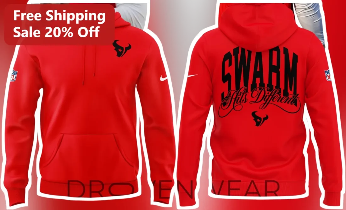 SWARM Hits Different Hoodie Houston Texans NFL Fan Apparel Unisex Pullover Sweatshirt available at our Miami, Florida warehouse