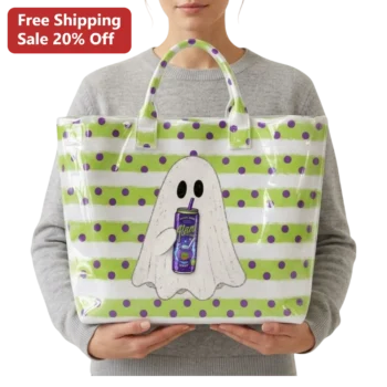 Ghost Drinking Potion Tote Bag Halloween Spooky Cute Clear Vinyl Purse Gift available at our Miami, Florida warehouse
