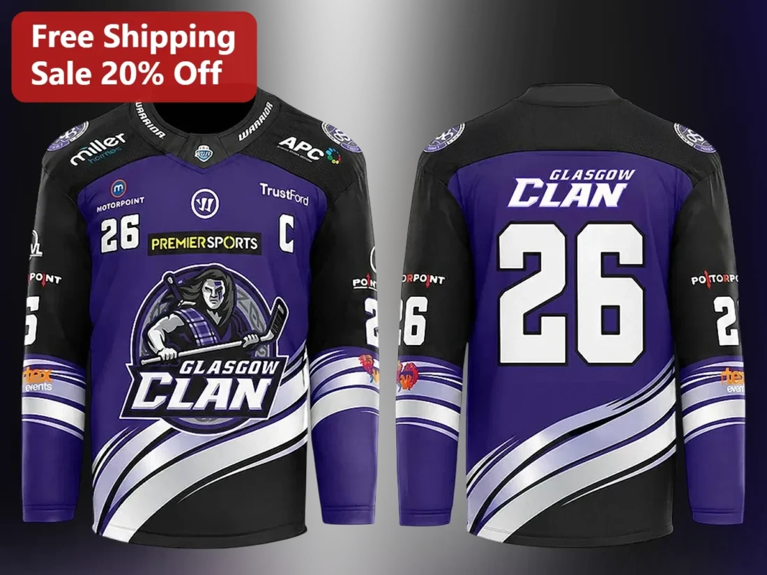 Glasgow Clan Premier Sports Ice Hockey Jersey Fan Gift available at our Miami, Florida warehouse