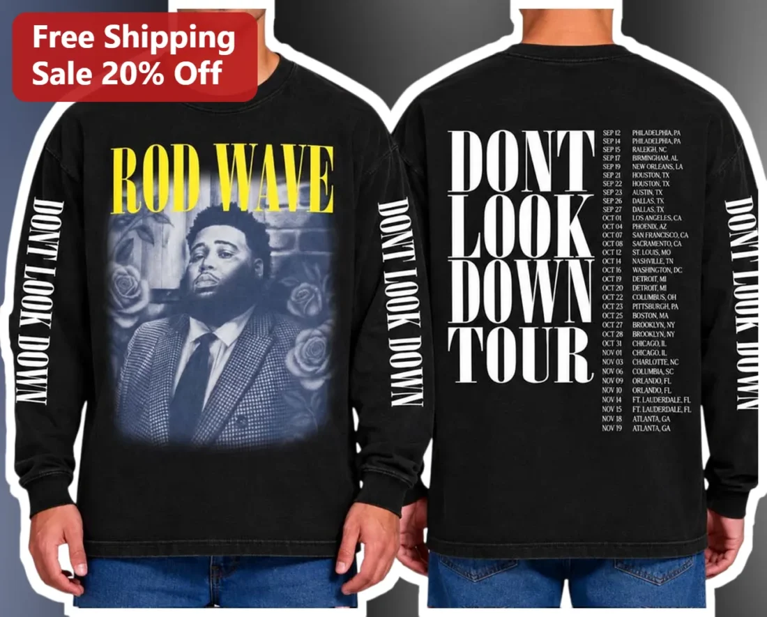 Rod Wave Don't Look Down Tour Long Sleeve Tee available at our Miami, Florida warehouse