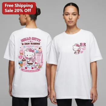 Hello Kitty Baskin Robbins Sweetest Stop Tee 31 Flavors Of Cute Kawaii Ice Cream Shirt available at our Miami, Florida warehouse