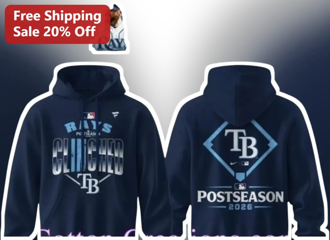 Rays Postseason Clinched Tampa Bay Rays Playoff Hoodie First Team To Clinch 2026 Baseball Fan Gear available at our Miami, Florida warehouse