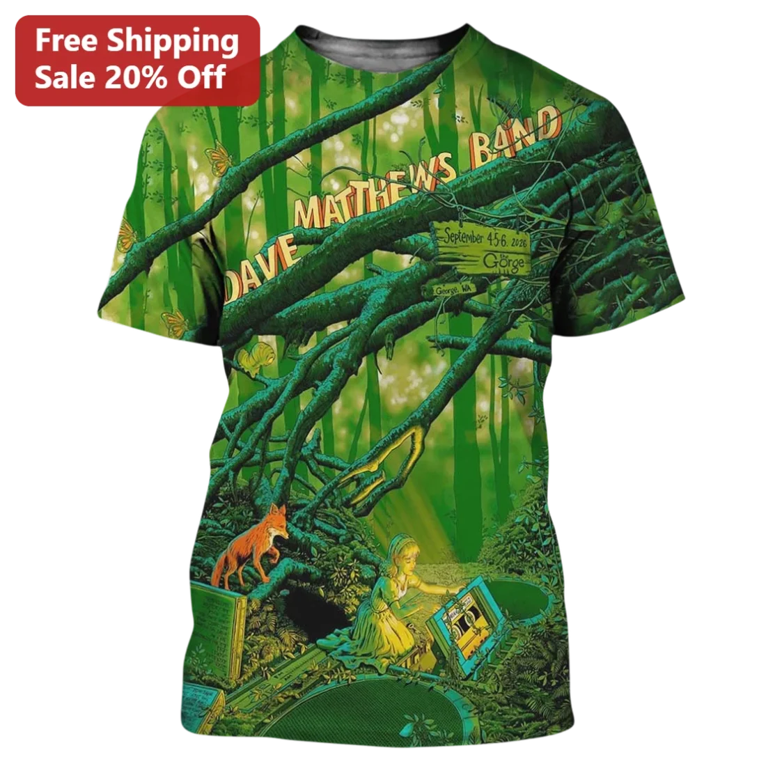 Dave Matthews Band Psychedelic Forest Surreal Art Graphic Tee for Music Fans available at our Miami, Florida warehouse