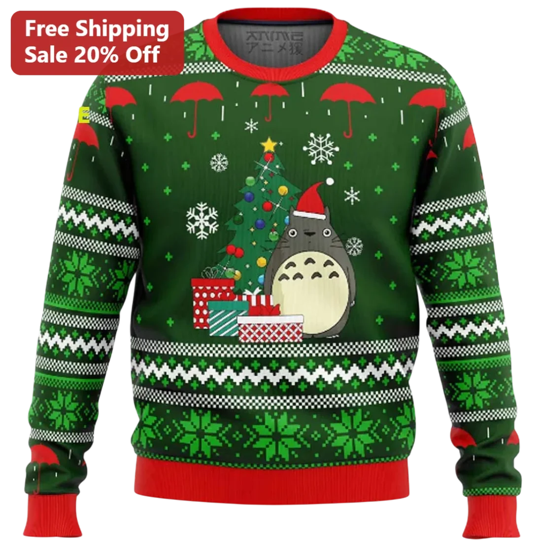 Totoro Sweatshirt Ugly Christmas Sweater Style My Neighbor Totoro Anime Holiday Crewneck Gift for St available at our Miami, Florida warehouse