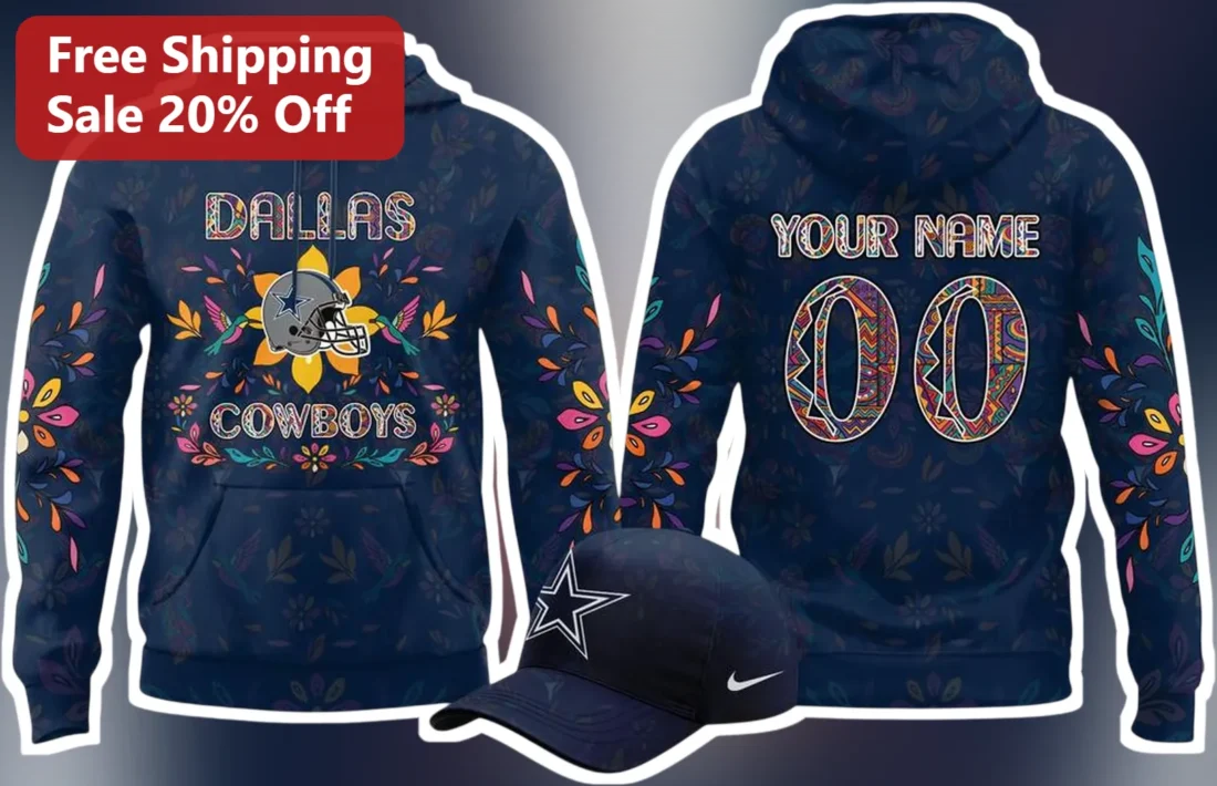 Dallas Cowboys Paisley Floral Hoodie Women's Personalized Custom Name Number NFL Fan Gift available at our Miami, Florida warehouse