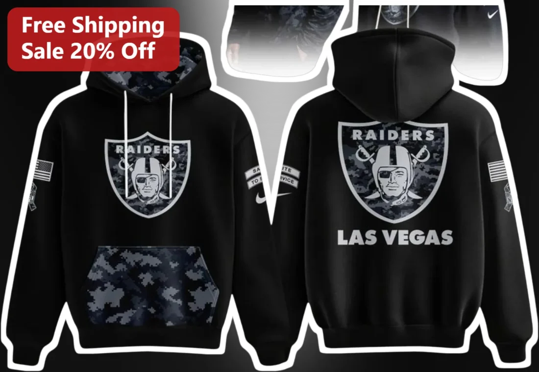 Las Vegas Raiders Hoodie Silver and Black NFL Fan Apparel Camo Accent Pullover available at our Miami, Florida warehouse