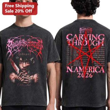 Carving Through N.America 2026 Chelsea Smile Horror Metal Band Tour Tee available at our Miami, Florida warehouse