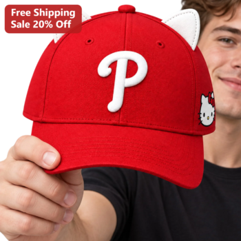 Hello Kitty Cap Red Baseball Hat with White Embroidered Cat Ears and Sanrio Face Patch Kawaii Gift f available at our Miami, Florida warehouse