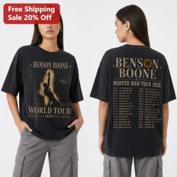 Benson Boone Wanted Man Tour 2026 Tee Vintage Wash Concert Shirt Gift for Fans Men Women available at our Miami, Florida warehouse