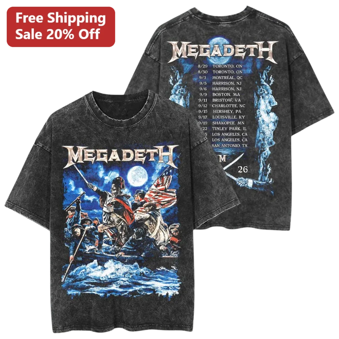 MEGADETH Vic Rattlehead Vintage Acid Wash Tee Heavy Metal Band Merch available at our Miami, Florida warehouse