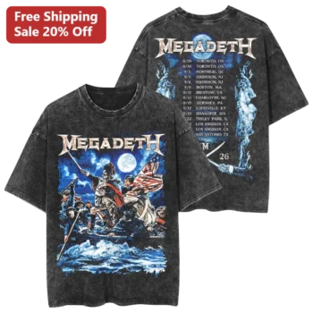 MEGADETH Vic Rattlehead Vintage Acid Wash Tee Heavy Metal Band Merch available at our Miami, Florida warehouse