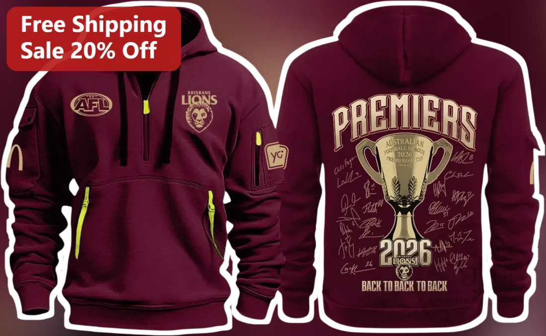 Brisbane Lions Back to Back Premiers AFL Hoodie Championship Fan Gear available at our Miami, Florida warehouse