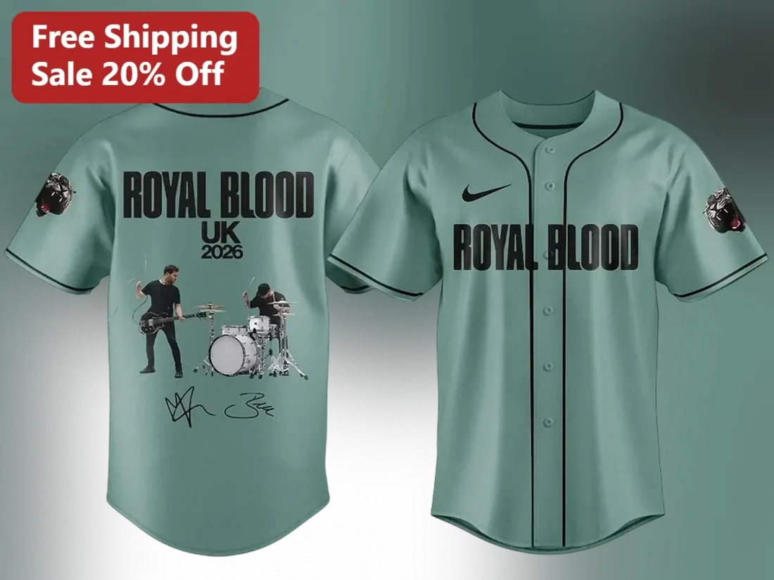 Royal Blood Jersey Vintage Baseball Band Merch Sage Green Rock Tour Shirt available at our Miami, Florida warehouse