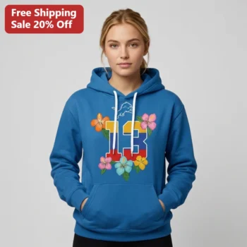 Detroit Lions 13 Colombia Flag Tropical Hibiscus Hoodie Hispanic Heritage Football Fan Gift available at our Miami, Florida warehouse