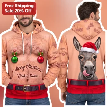 Merry Christmas Hoodie Funny Naked Santa Novelty Pullover Gift for Men Women available at our Miami, Florida warehouse