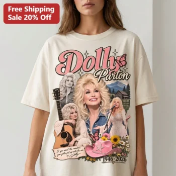 Dolly Parton Tee, If You Want the Rainbow You Gotta Put Up with the Rain Quote Shirt, 1946-2026 Trib available at our Miami, Florida warehouse