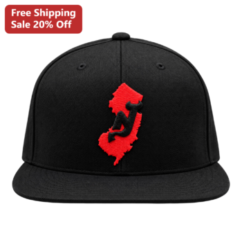 New Jersey State Outline Hat Embroidered NJ Map Devil Tail Snapback Cap for Men Women available at our Miami, Florida warehouse