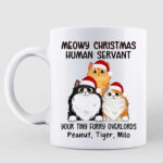 Personalized Cat Christmas Meowy Christmas Human Servant Ceramic Mug, Custom Cat Funny Mug Christmas 2022 Gift for Cat lover, Catmas Mug