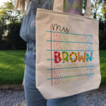 Beautiful Custom Name Teacher Tote Bag, Mrs Tote Bag, Customized Natural Canvas Tote Bag