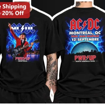 AC/DC PWR UP Montreal Angus Young Graphic Tee available at our Miami, Florida warehouse