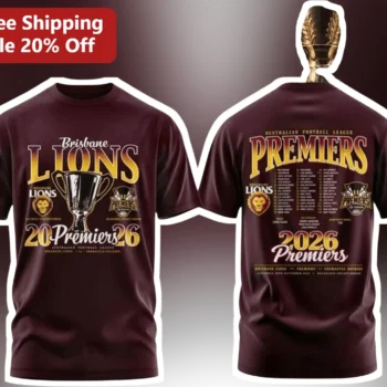 AFL Premiers Australian Football League Tee Brisbane Lions Premiership Cup Fan Apparel available at our Miami, Florida warehouse