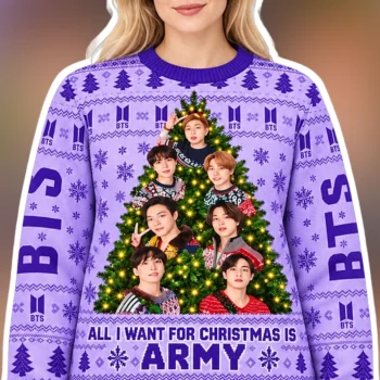 All I Want For Christmas Is Army BTS K-Pop Fan Ugly Christmas Sweatshirt Holiday Gift for ARMY available at our Miami, Florida warehouse