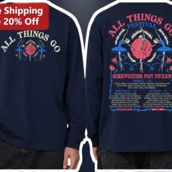 All Things Go Festival Long Sleeve Tee Music Concert Merch Skeleton Graphic Shirt available at our Miami, Florida warehouse