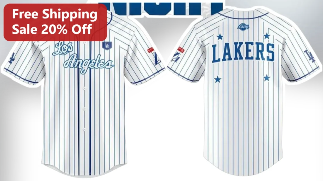 Los Angeles Lakers Jersey Retro White Baseball Style Basketball Fan Apparel Gift available at our Miami, Florida warehouse