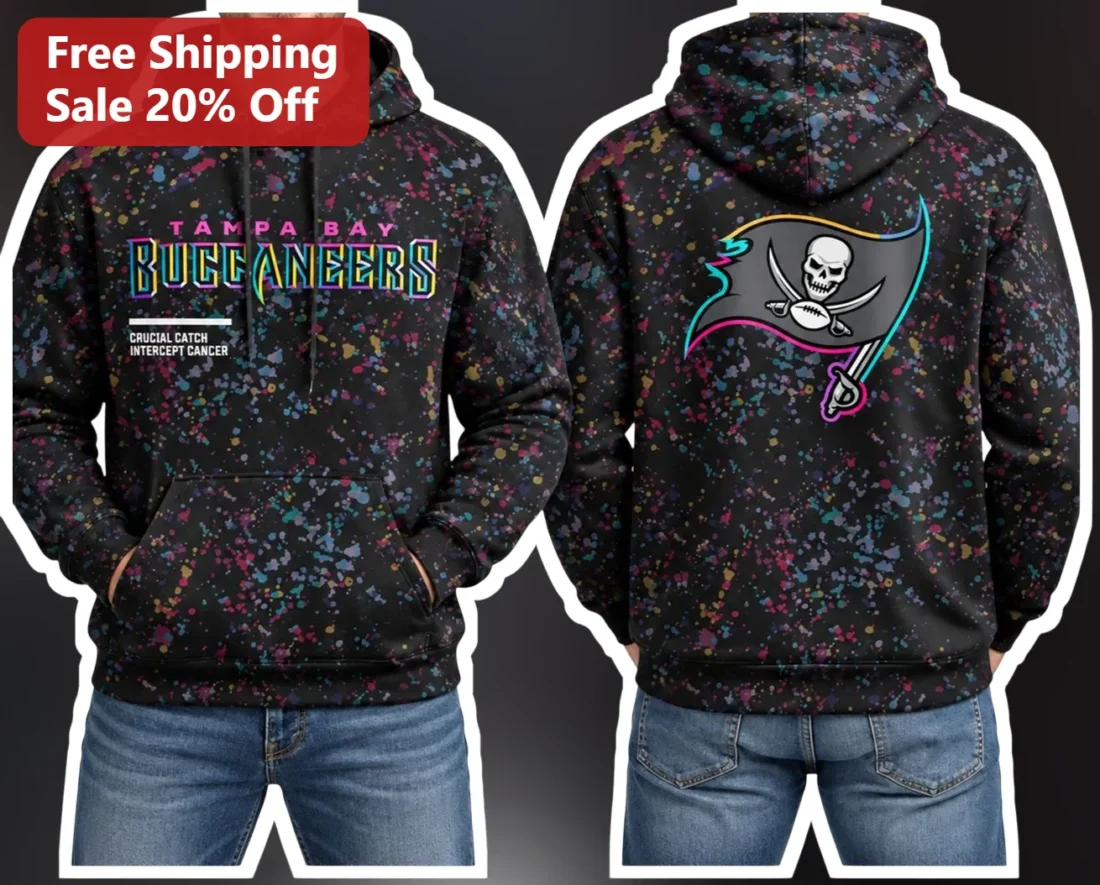 Tampa Bay Buccaneers Crucial Catch Intercept Cancer Hoodie Retro Neon NFL Fan Gear available at our Miami, Florida warehouse