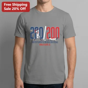 Fastest Player to HR and Steals Ronald Acuña Jr. Tee for Baseball Fans available at our Miami, Florida warehouse