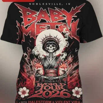 BABYMETAL WORLD TOUR 2026 Tee Japanese Metal Band Graphic Shirt Kawaii Heavy Metal Fan Merch available at our Miami, Florida warehouse