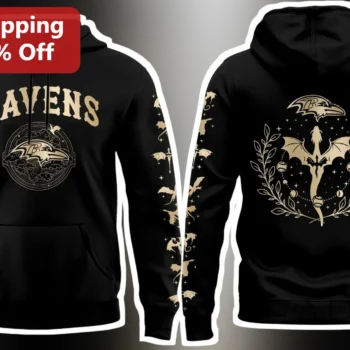 Baltimore Ravens Hoodie Black Gold Fantasy Dragon NFL Fan Gear Pullover available at our Miami, Florida warehouse