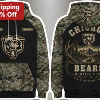 Bears Hunting Club Est. 1921 Built For The Wild Camo Hoodie NFL Fan Gift available at our Miami, Florida warehouse