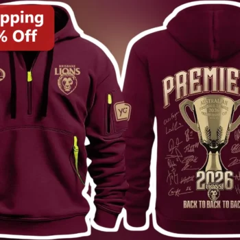 Brisbane Lions Back to Back Premiers AFL Hoodie Championship Fan Gear available at our Miami, Florida warehouse