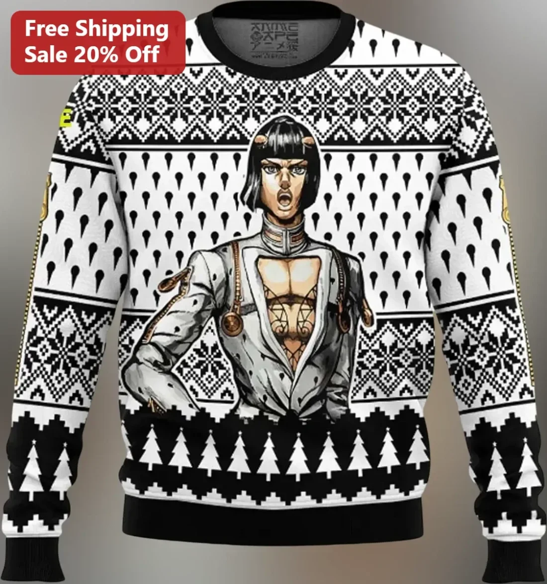 Bruno Bucciarati JoJo's Bizarre Adventure Ugly Christmas Sweatshirt available at our Miami, Florida warehouse