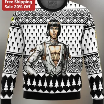 Bruno Bucciarati JoJo's Bizarre Adventure Ugly Christmas Sweatshirt available at our Miami, Florida warehouse