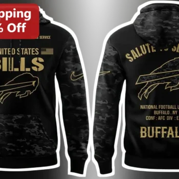 Buffalo Bills Salute to Service NFL Hoodie Military Camo Charging Buffalo Fan Gear available at our Miami, Florida warehouse