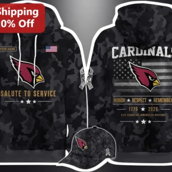 Cardinals Salute to Service Hoodie Honor Respect Remember 1776-2026 American History Military Apprec available at our Miami, Florida warehouse