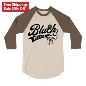 Black Parade Raglan Tee Gothic Skeleton Mardi Gras Fleur De Lis Vintage Band Style Shirt available at our Miami, Florida warehouse