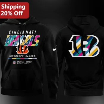 Cincinnati Bengals Intercept Cancer Crucial Catch Hoodie NFL Awareness Fan Gear available at our Miami, Florida warehouse