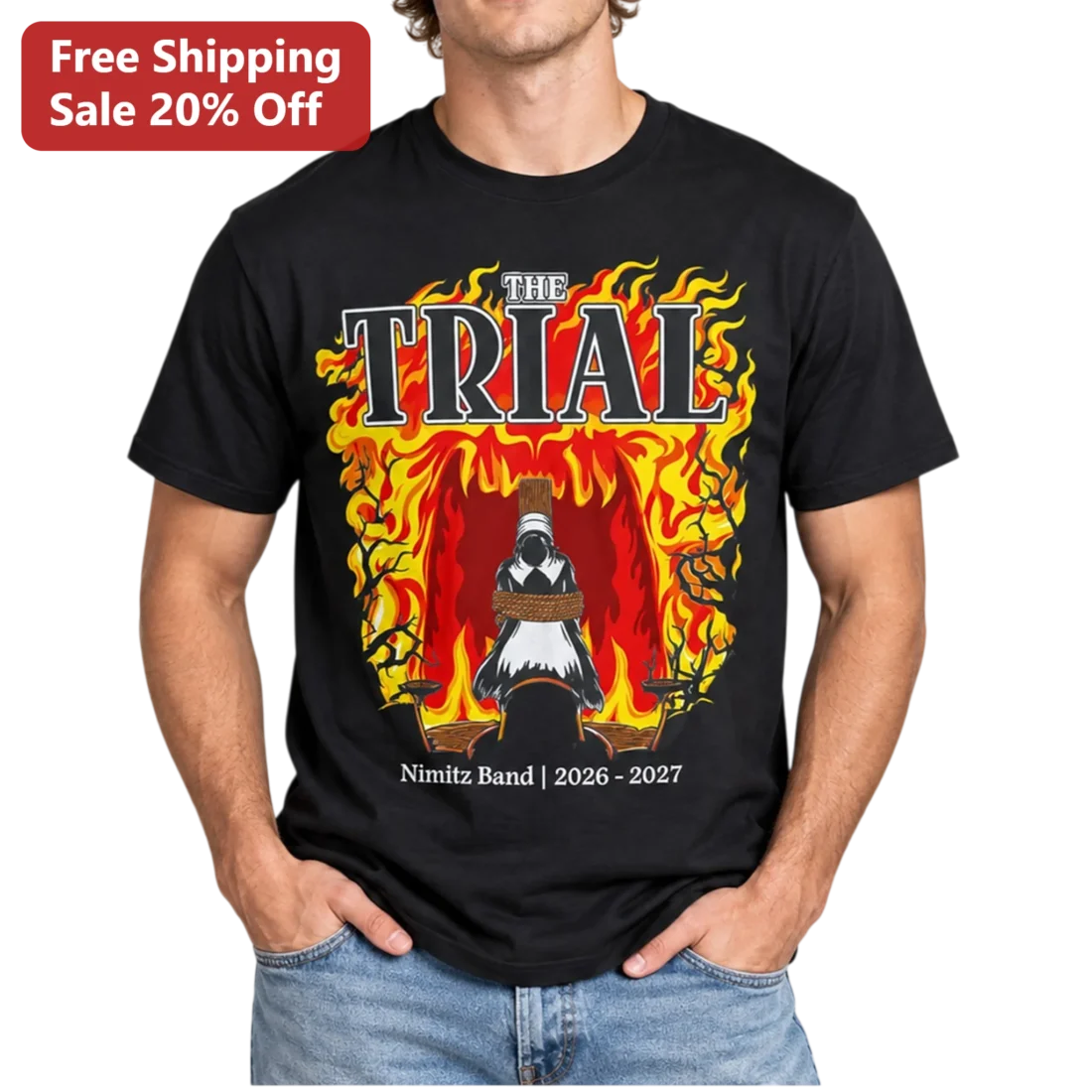 THE TRIAL Penguin Burning Graphic Tee Funny Rock Band Style Shirt available at our Miami, Florida warehouse