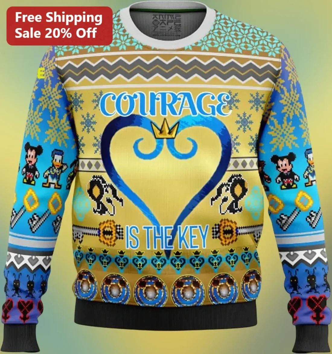 Courage Is The Key Kingdom Hearts Ugly Christmas Sweatshirt available at our Miami, Florida warehouse