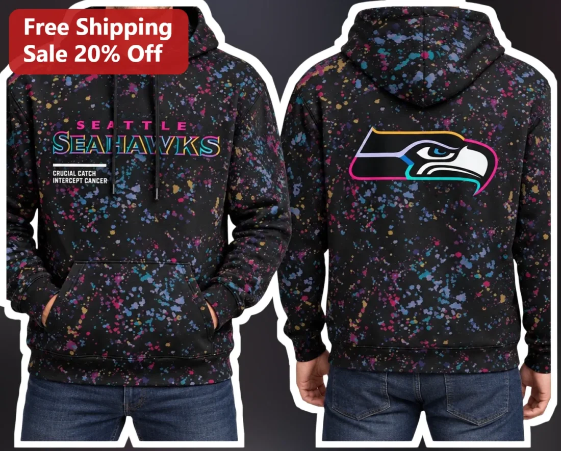 Seattle Seahawks Crucial Catch Intercept Cancer Awareness Pullover Hoodie available at our Miami, Florida warehouse