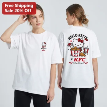 Hello Kitty x KFC It's Finger Lickin' Good Tee Cute Fast Food Collab Graphic Shirt available at our Miami, Florida warehouse