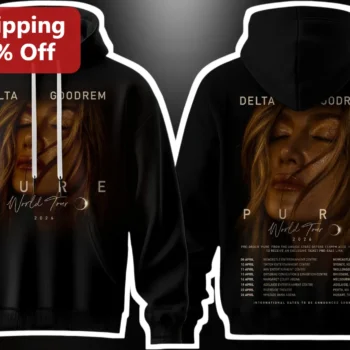 Delta Goodrem Pure World Tour 2026 Hoodie Black Concert Merch Pullover available at our Miami, Florida warehouse