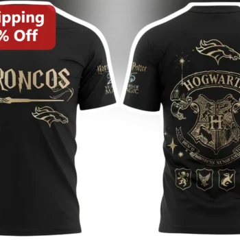 Denver Broncos Hogwarts Graphic Tee Harry Potter Magic NFL Fan Shirt available at our Miami, Florida warehouse