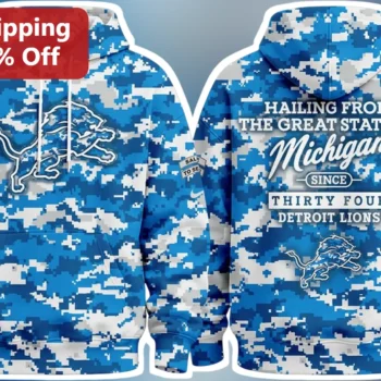 Detroit Lions Hoodie Hailing From The Great State Of Michigan Since Thirty Four Blue Camo NFL Fan Ge available at our Miami, Florida warehouse